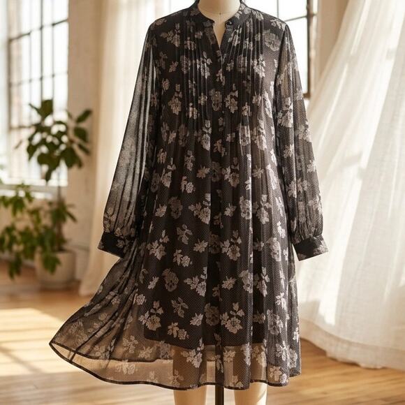 Lane Bryant Dresses & Skirts - NWT Lane Bryant Pintuck Chiffon Shirt Dress Black Floral Plus Size 18/20